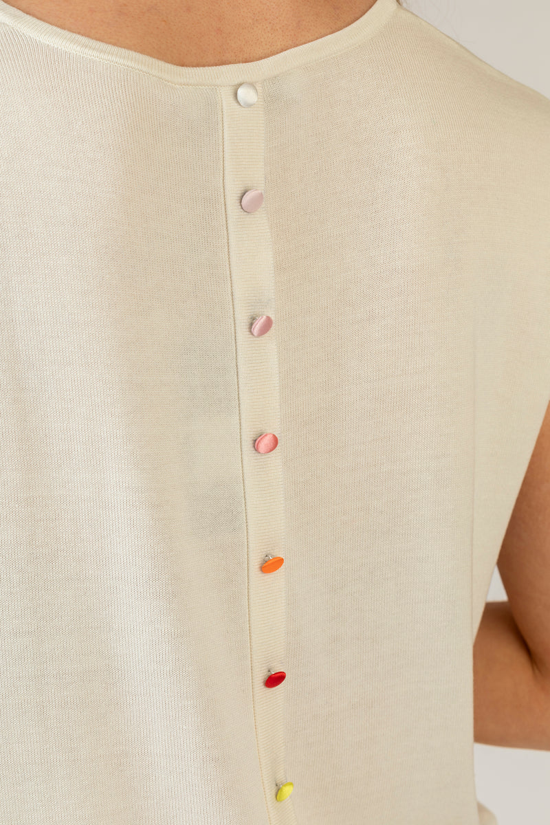 Cream Silk T-Shirt with Satin Buttons | Esthēme Cachemire