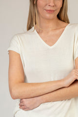 Cream Silk T-Shirt with Satin Buttons | Esthēme Cachemire