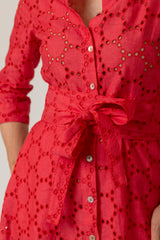 The Mamma Midi Linen Dress in Red Broderie Anglaise | Sartoria Saracena