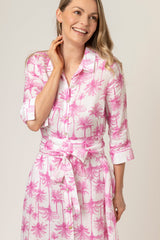The Mamma Midi Linen Dress in Pink Palm | Sartoria Saracena