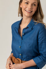 The Mamma Midi Linen Dress in Blue | Sartoria Saracena