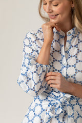 The Liza Linen Maxi Dress in Blue and White Broderie Anglaise | Sartoria Saracena