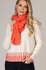 Cream Cashmere V-Neck Jumper with Coral Trim | Esthēme Cachemire