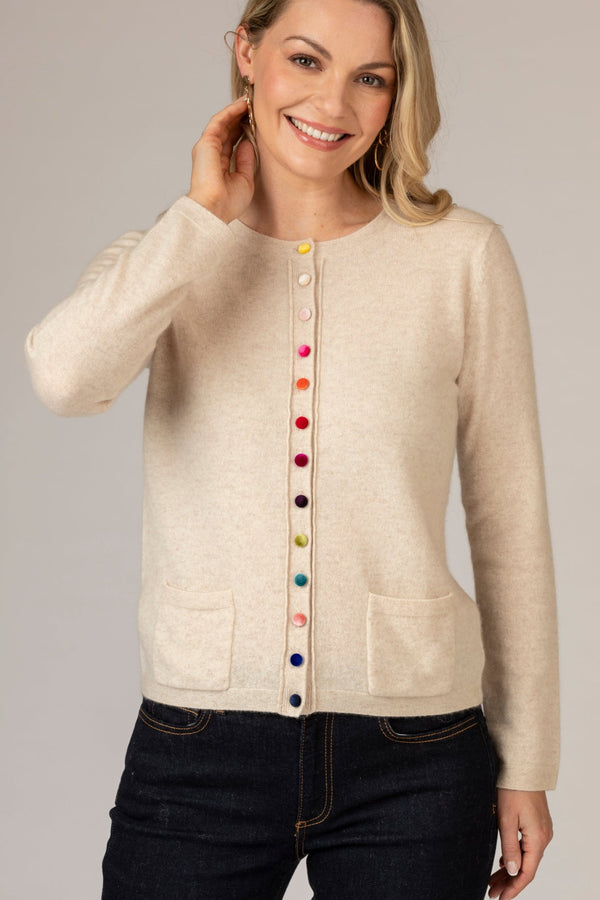 Sand Cashmere Cardigan with Velvet Buttons | Esthēme Cachemire