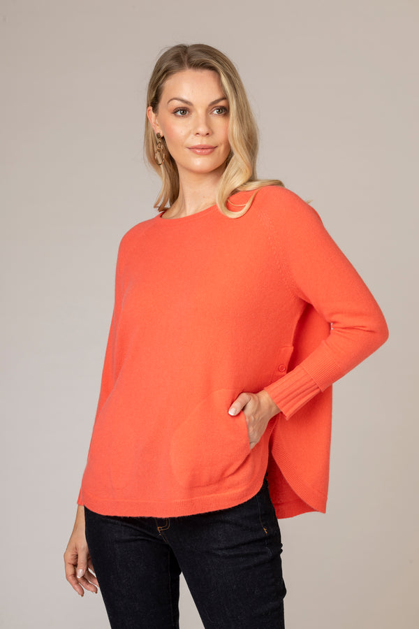 Coral Layered Round Neck Cashmere Jumper | Esthēme Cachemire