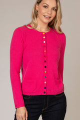 Pink Cashmere Cardigan with Velvet Buttons | Esthēme Cachemire