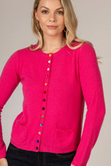 Pink Cashmere Cardigan with Velvet Buttons | Esthēme Cachemire