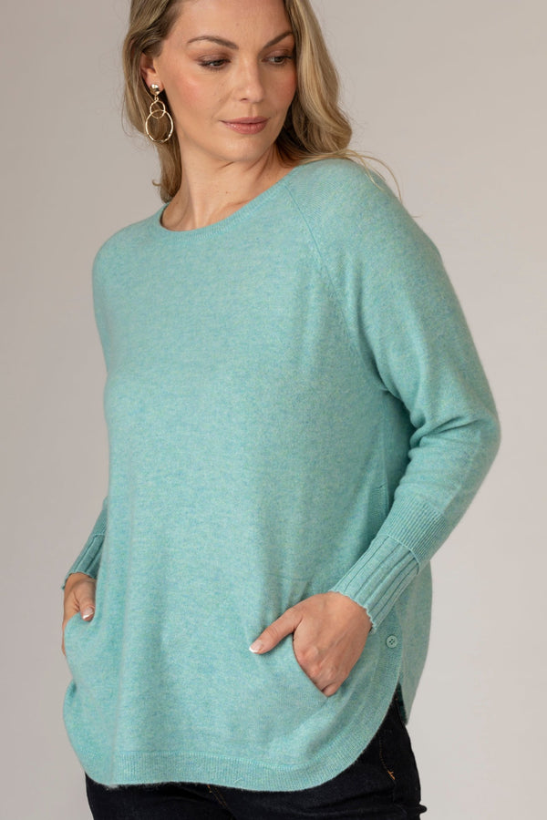 Mint Layered Round Neck Cashmere Jumper | Esthēme Cachemire