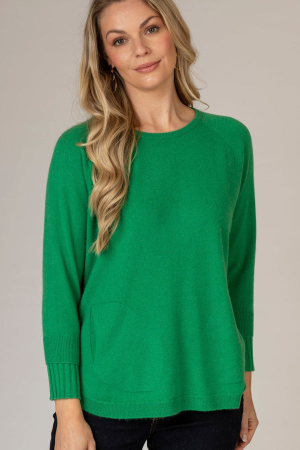 Green Layered Round Neck Cashmere Jumper | Esthēme Cachemire