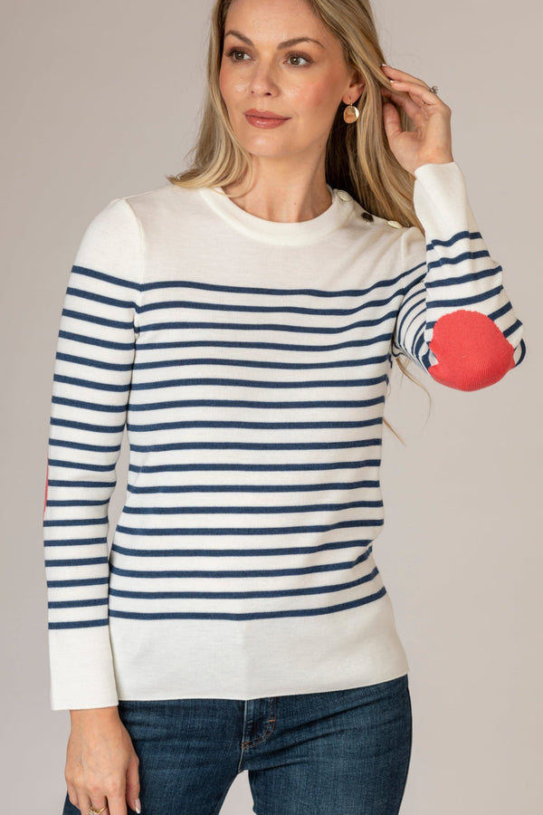 Bregancon R Pop Wool Stripe Jumper in Jean/Doly | Saint James