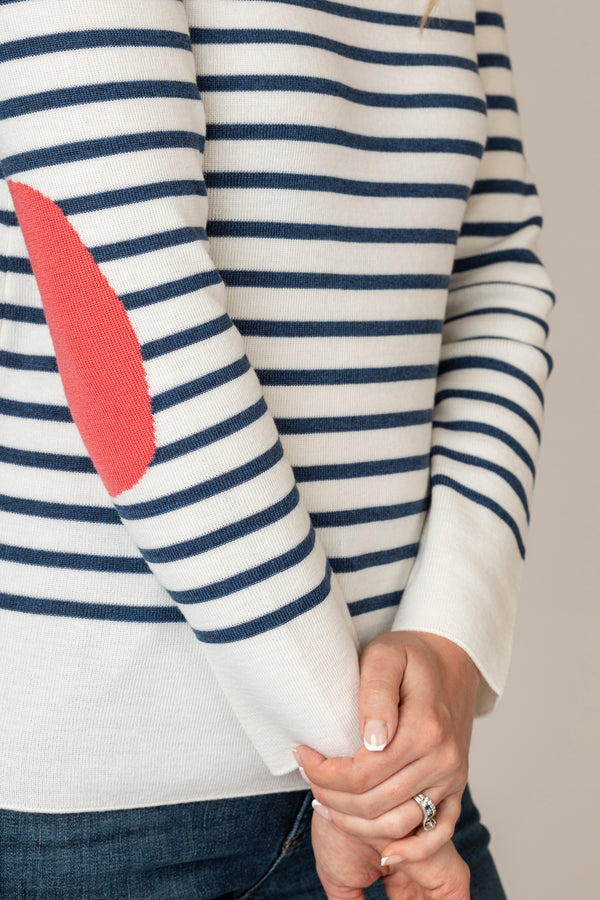 Bregancon R Pop Wool Stripe Jumper in Jean/Doly | Saint James