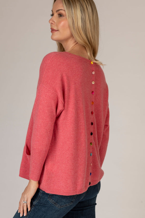 Pink Cashmere Jumper with Velvet Buttons | Esthēme Cachemire