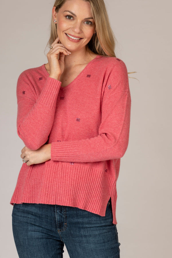 Pink Block Sparkle Cashmere Jumper | Esthēme Cachemire