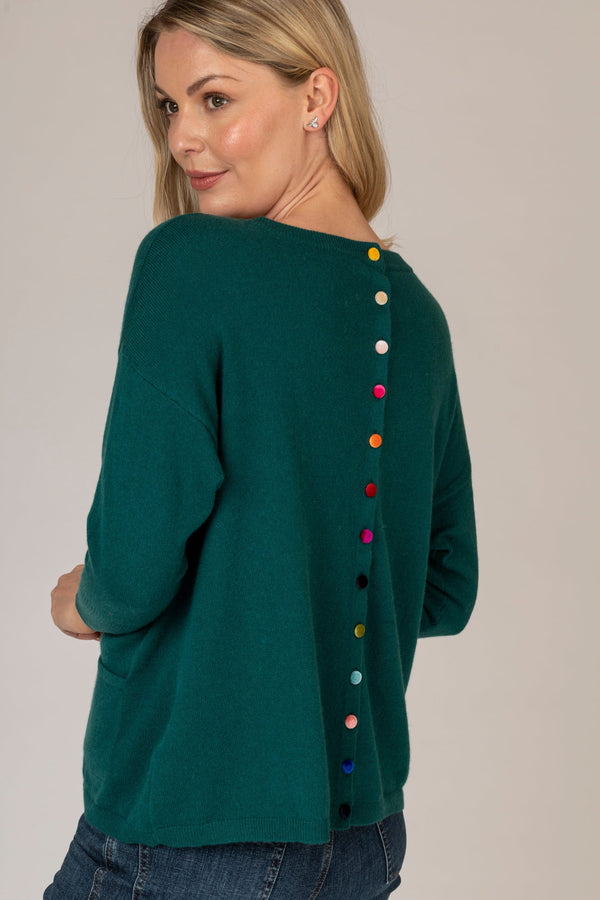 Green Cashmere Jumper with Velvet Buttons | Esthēme Cachemire