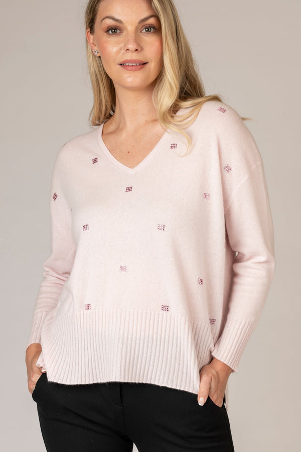 Baby Pink Block Sparkle Cashmere Jumper | Esthēme Cachemire