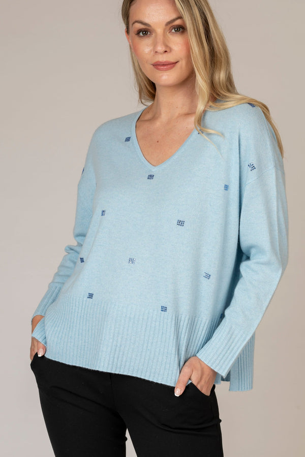 Baby Blue Block Sparkle Cashmere Jumper | Esthēme Cachemire