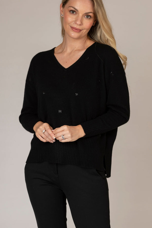 Black Block Sparkle Cashmere Jumper | Esthēme Cachemire