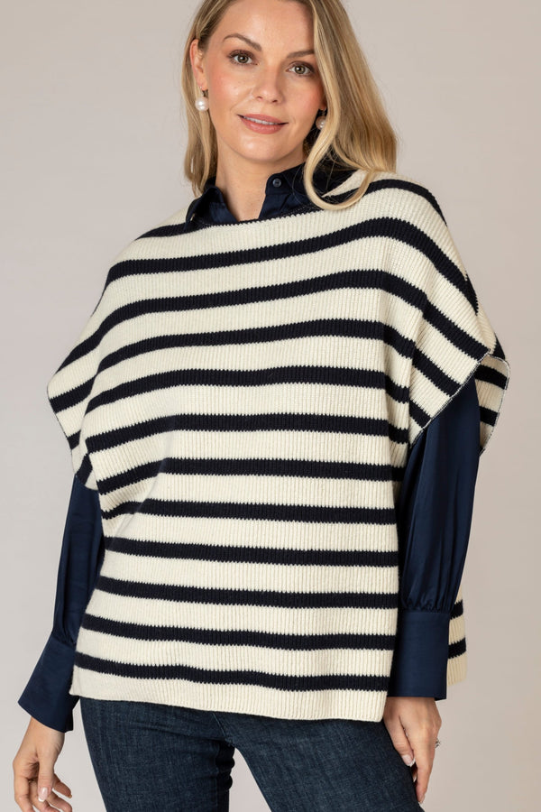 Ecume and Ecru Striped Sleeveless Jumper  | Saint James