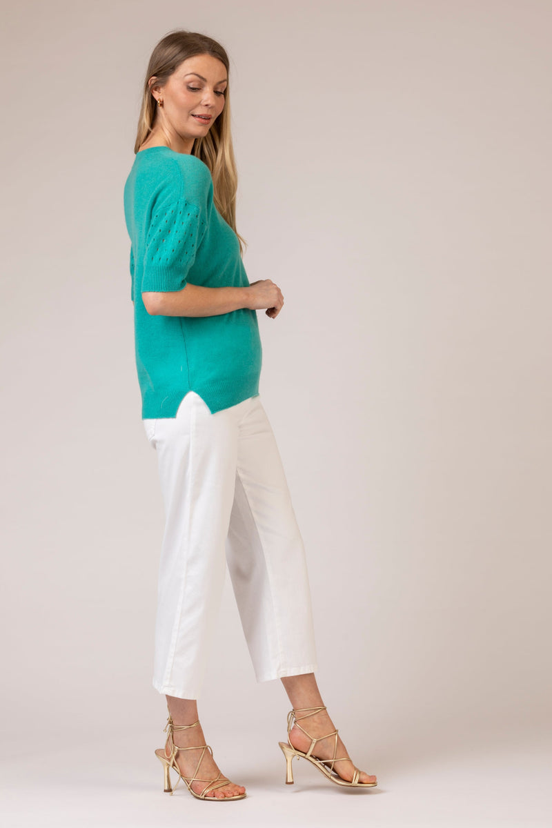 Pointelle Short Sleeve Cashmere Jumper in Pasteque | Esthēme Cachemire