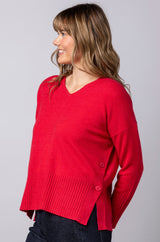 Red Marl Button Detail Cashmere Jumper JF6W40C | Esthēme Cachemire