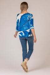 V-Neck Blue Leaf Jumper | Esthēme Cachemire