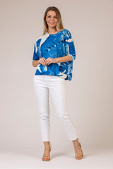 Round Neck Blue Leaf Jumper | Esthēme Cachemire