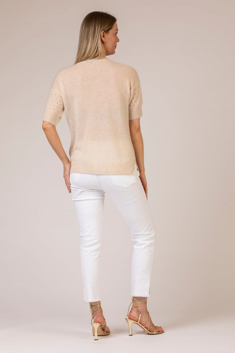 Pointelle Short Sleeve Cashmere Jumper in Lin | Esthēme Cachemire