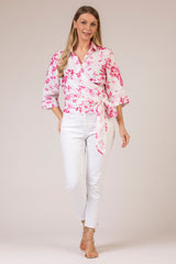 The Pink Butterfly Linen Wrap Shirt | Sartoria Saracena