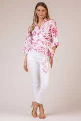The Pink Butterfly Linen Wrap Shirt | Sartoria Saracena