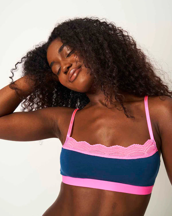 Midnight Neon Pink Lace Square Bra | Stripe & Stare