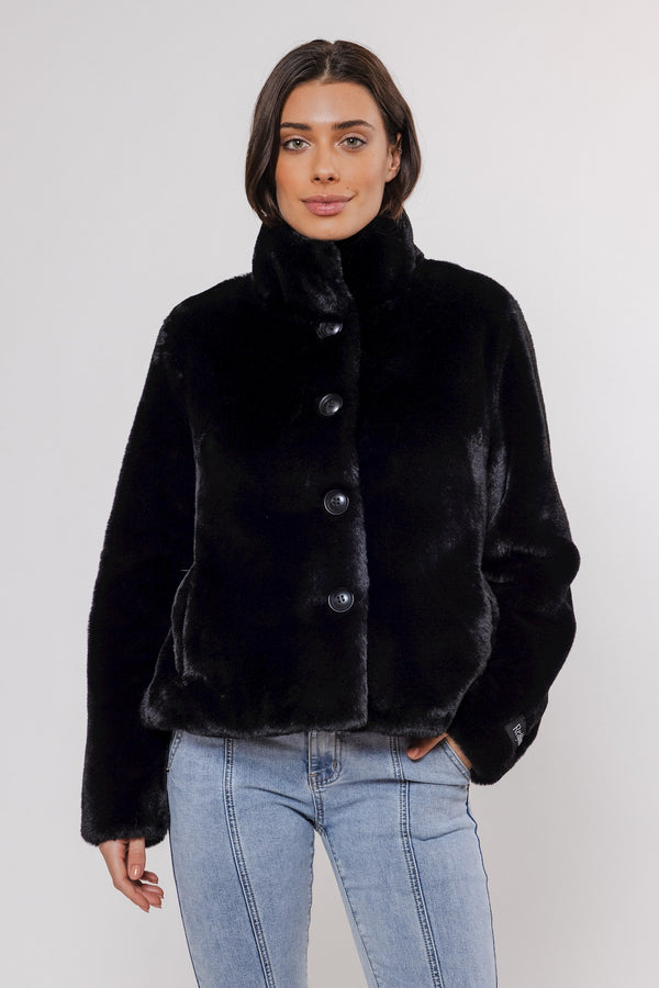 Vie Single Breasted Faux Fur Jacket in Black | Rino & Pelle