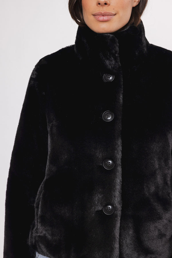 Vie Single Breasted Faux Fur Jacket in Black | Rino & Pelle