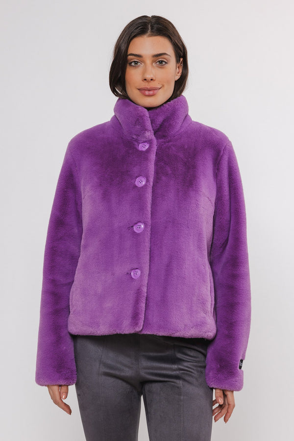 Vie Single Breasted Faux Fur Jacket in Orchid | Rino & Pelle