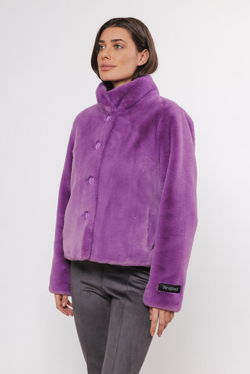 Vie Single Breasted Faux Fur Jacket in Orchid | Rino & Pelle