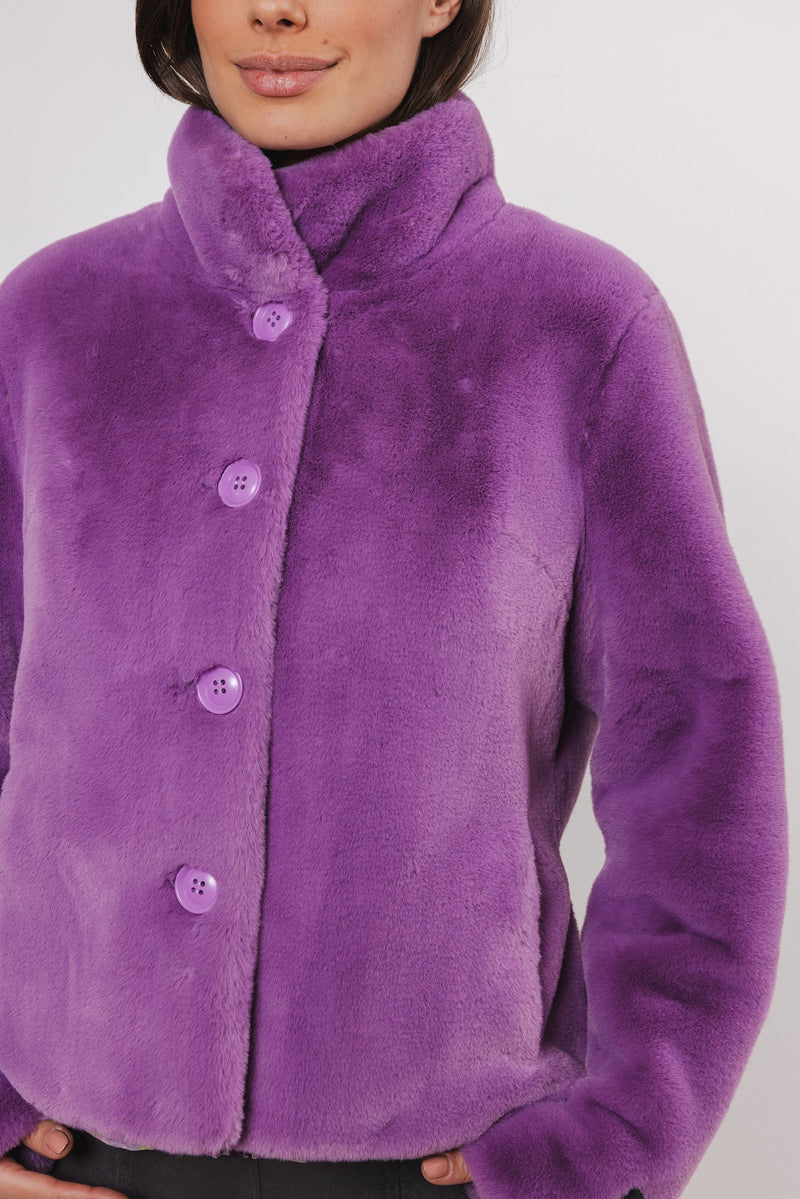 Vie Single Breasted Faux Fur Jacket in Orchid | Rino & Pelle