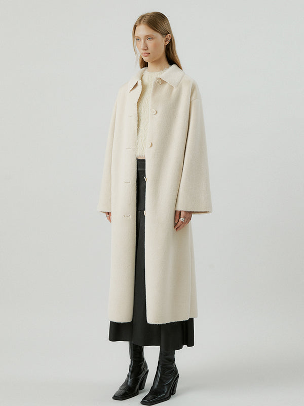 Lungo Long Faux Fur Coat in Ivory | Molliolli