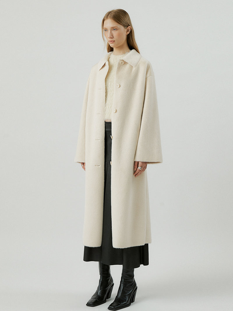 Lungo Long Faux Fur Coat in Ivory | Molliolli