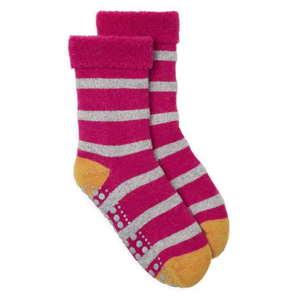 Pink and Silver Glitter Stripe Slipper Socks | Somerville at Sarah Thomson