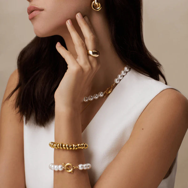 18k Gold Plated Polished Metal Nugget Stretch Bracelet | Orelia Jewellery