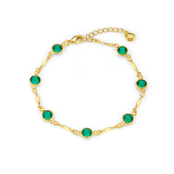 18k Gold Plated Emerald & Bar Link Chain Bracelet | Orelia Jewellery