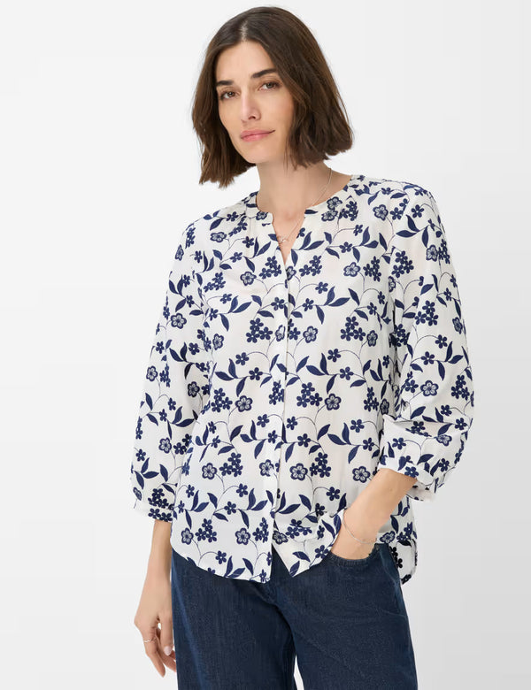 Velia White Cotton Shirt with Navy Embroidery | Brax