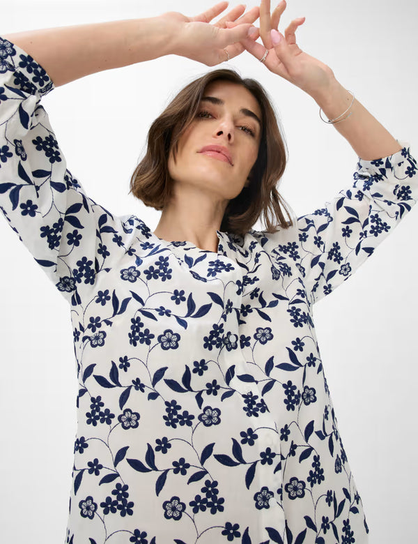 Velia White Cotton Shirt with Navy Embroidery | Brax