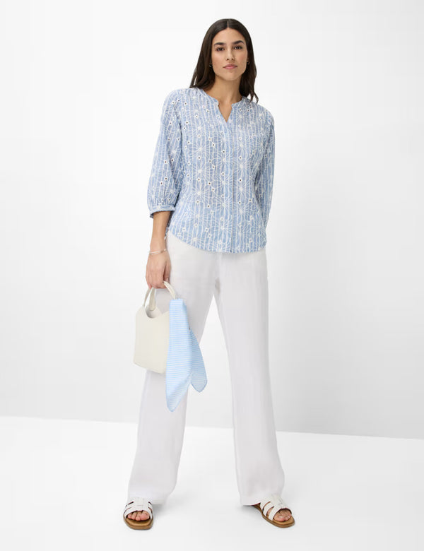 Velia Light Blue Broderie Anglaise Cotton Shirt | Brax