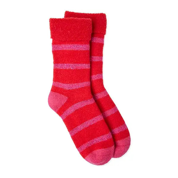 Red and Pink Glitter Stripe Slipper Socks | Somerville at Sarah Thomson