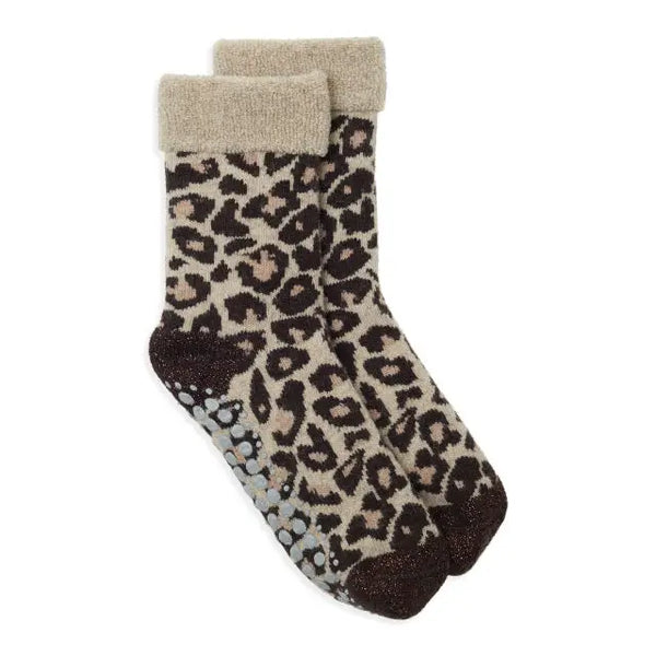 Camel and Black Leopard Slipper Socks | Somerville at Sarah Thomson