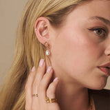 18k Gold Plated Mini Molten Sun & Pearl Drop Earrings | Orelia Jewellery