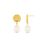 18k Gold Plated Shell & Pearl Drop Earrings | Orelia Jewellery