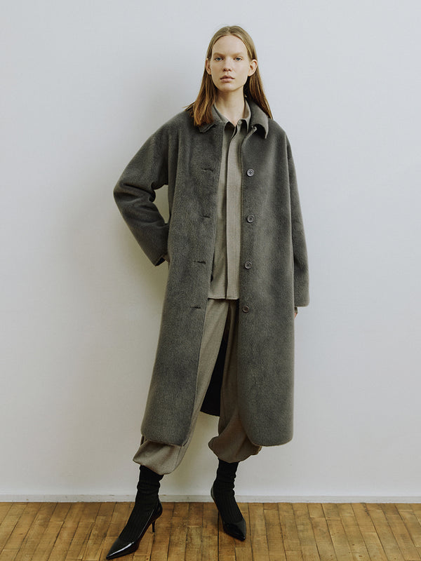 Lungo Long Faux Fur Coat in Dark Grey | Molliolli