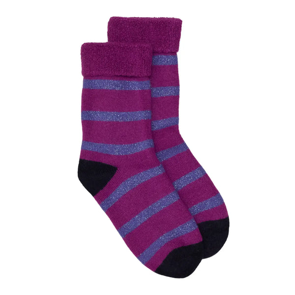 Purple and Navy Glitter Stripe Slipper Socks | Somerville at Sarah Thomson