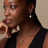 18k Gold Plated Oval Wave Pearl Drop Earrings | Orelia Jewellery